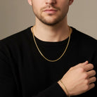 Tyrona 18K gold plated stainless steel 3mm Franco chain necklace and bracelet set for men.