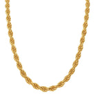 Tyrona 5mm gold rope chain necklace made of stainless steel with 14K gold PVD coating. Hypoallergenic and waterproof.