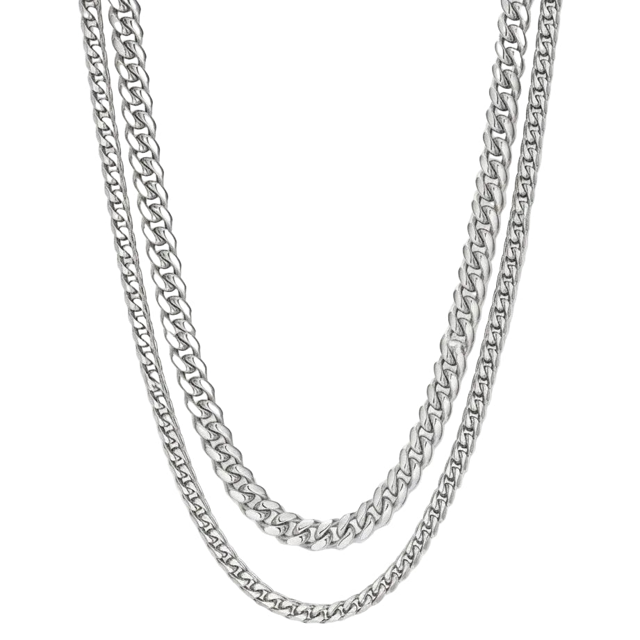 Tyronea gold Cuban link chain stack featuring a 5mm and 3mm chain for layered style. Made from 18K gold bonded stainless steel.