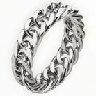 Tyrona gold Cuban link ring with polished finish and interlocking links. Made from stainless steel with 18K gold.