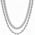 Tyrona gold plated stainless steel Cuban and rope chain stack for men. Layered necklace set.