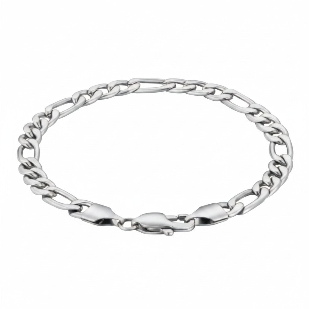 Tyrona 5mm gold plated stainless steel Figaro link bracelet with lobster clasp. Classic chain for men.