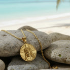 Tyrona gold plated stainless steel Jesus Christ pendant with rope chain. Detailed engraving of Jesus' face.