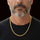 Tyrona 5mm gold rope chain necklace made from stainless steel with 14K gold plating. Waterproof and durable.