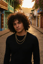 Tyrona gold rope chain stack, 5mm and 3mm, 18K gold plated stainless steel.