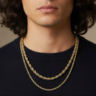 Tyrona Rope Chain Stack: two gold-plated stainless steel chains, 5mm and 3mm, layered for a balanced look.